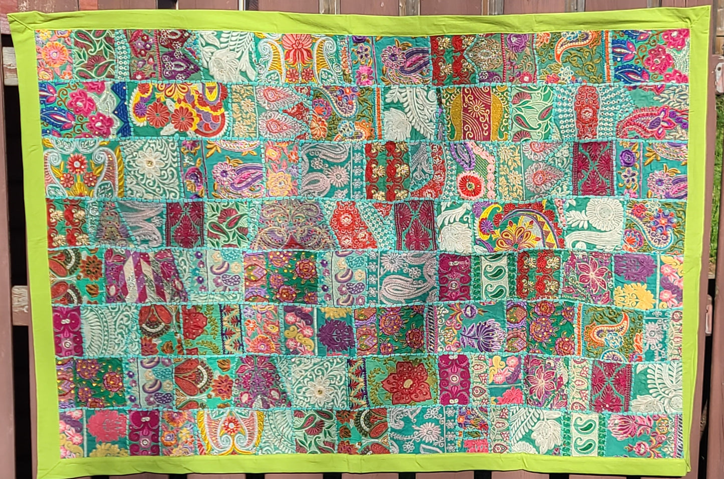 Patchwork Tapestry Beautiful Green Handmade Indian Bohemian Ethnic