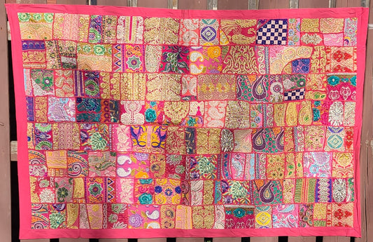 Patchwork Tapestry Beautiful Red Handmade Indian Bohemian Ethnic