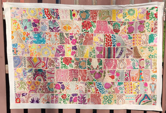 Patchwork Tapestry Beautiful White Handmade Indian Bohemian Ethnic