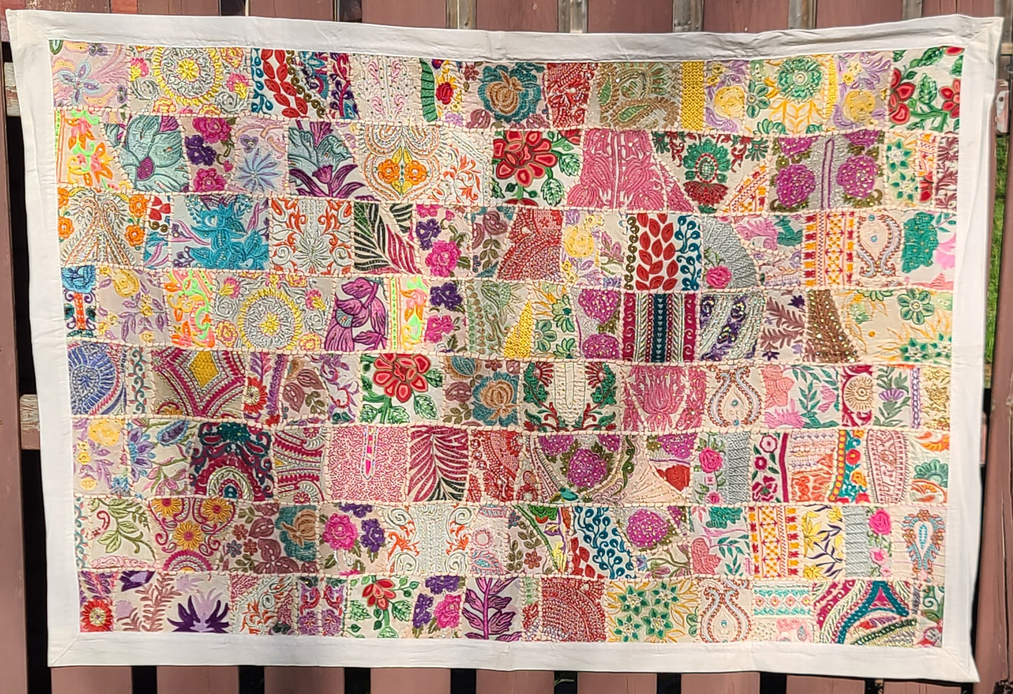 Patchwork Tapestry Beautiful White Handmade Indian Bohemian Ethnic