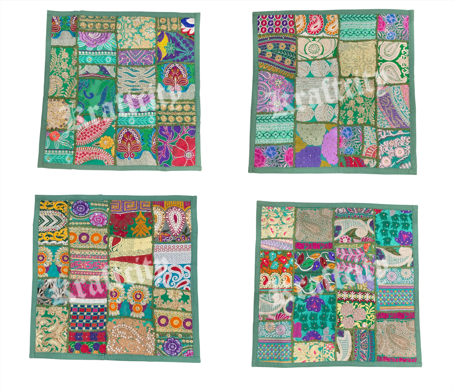 Cushion Cover Patchwork Shade of Green Bohemian Style Hand Made (Each)