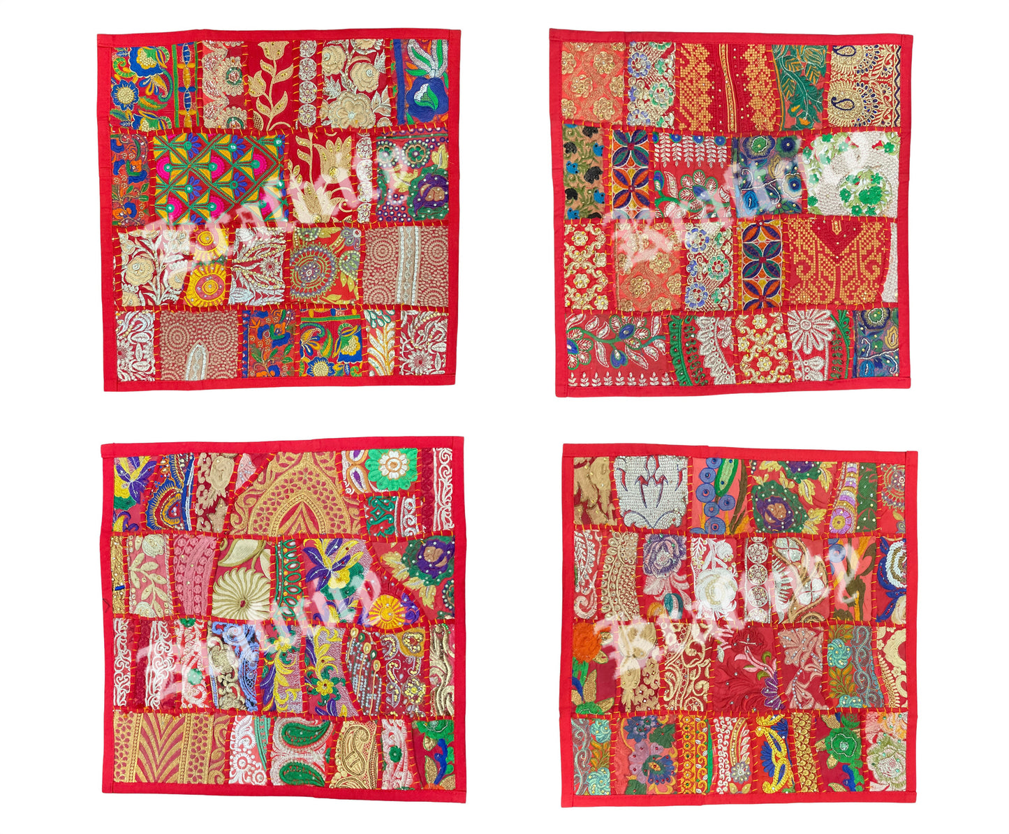 Cushion Cover Patchwork Red Bohemian Style Hand Made (Each)