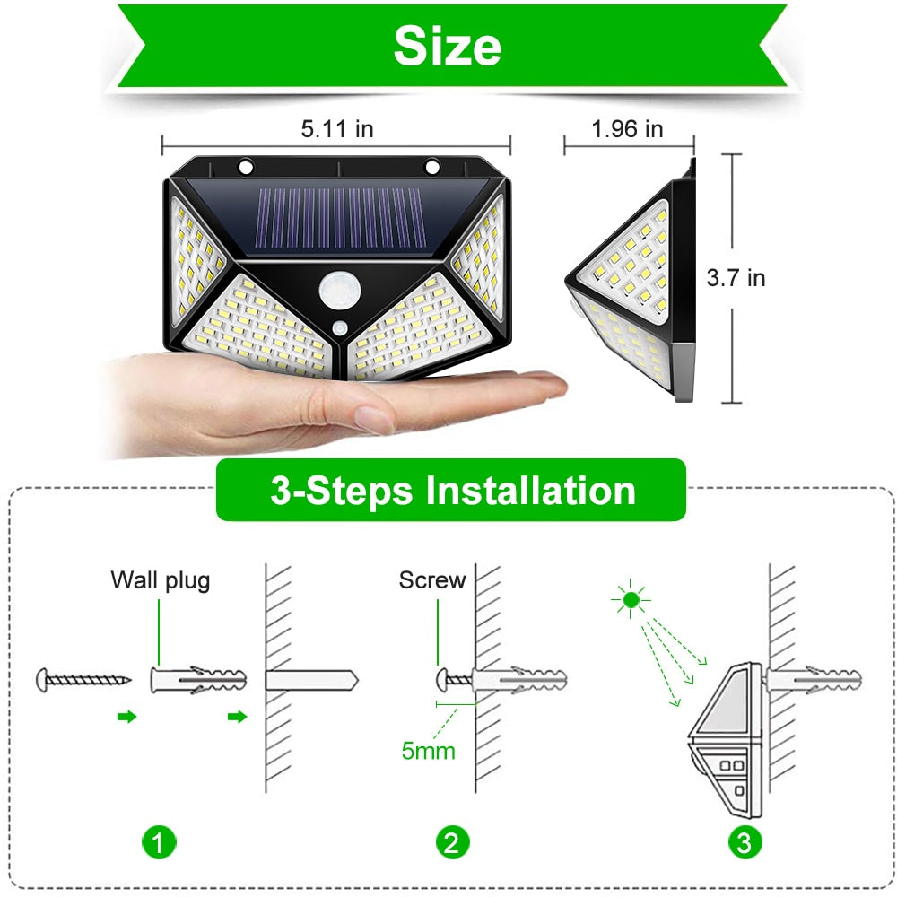 100 LED Solar Light, Outdoor Solar Powered Lamp , Waterproof PIR Motion Sensor, Light for Garden Decoration