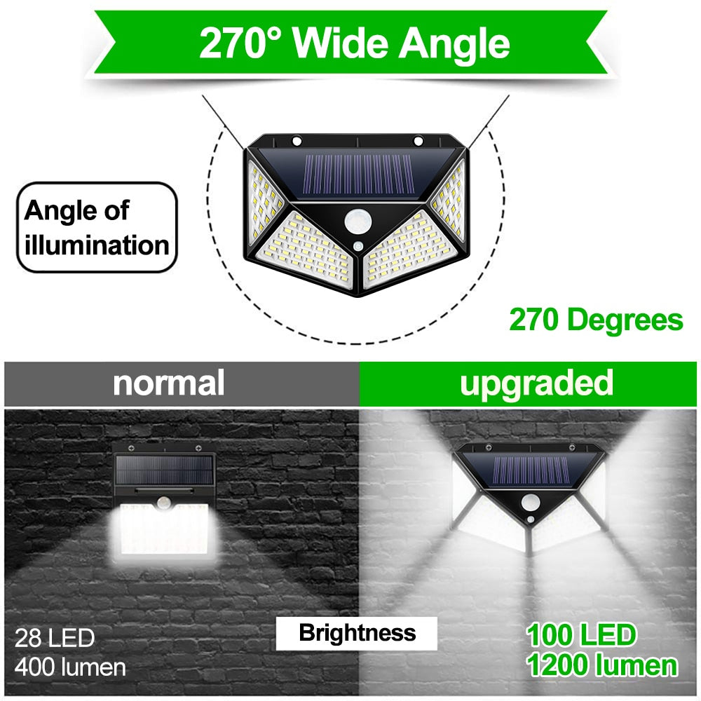 100 LED Solar Light, Outdoor Solar Powered Lamp , Waterproof PIR Motion Sensor, Light for Garden Decoration