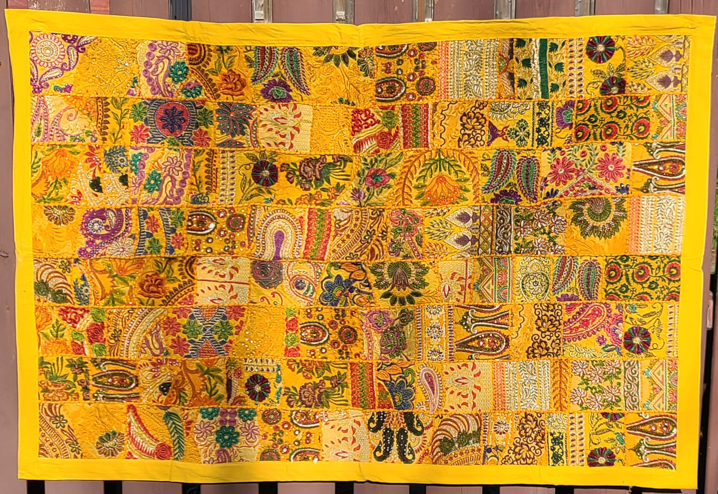 Patchwork Tapestry Beautiful Yellow Handmade Indian Bohemian Ethnic