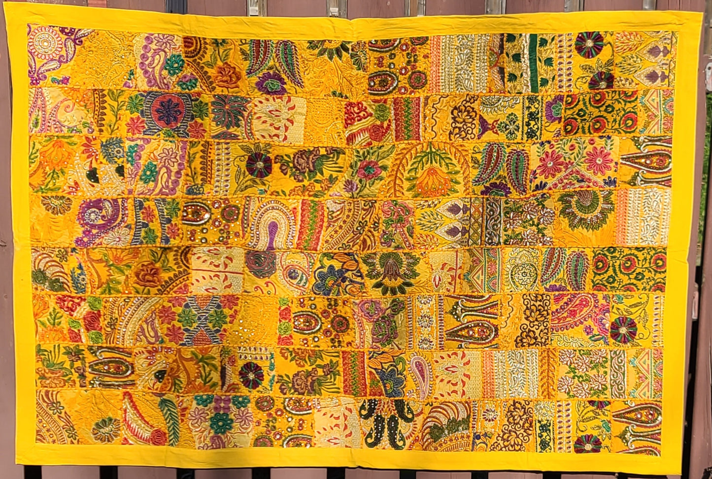 Patchwork Tapestry Beautiful Yellow Handmade Indian Bohemian Ethnic