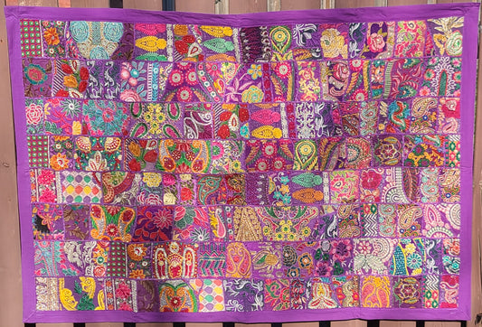 Patchwork Tapestry Beautiful Purple Handmade Indian Bohemian Ethnic