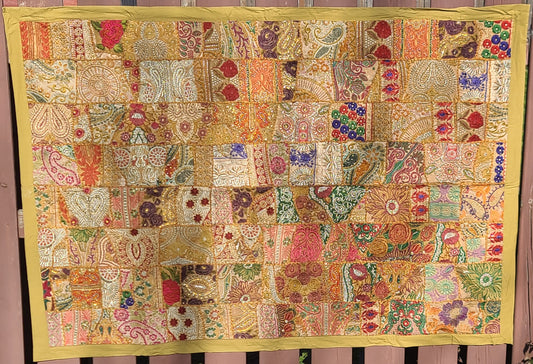 Patchwork Tapestry Beautiful Gold/Brownish Handmade Indian Bohemian Ethnic