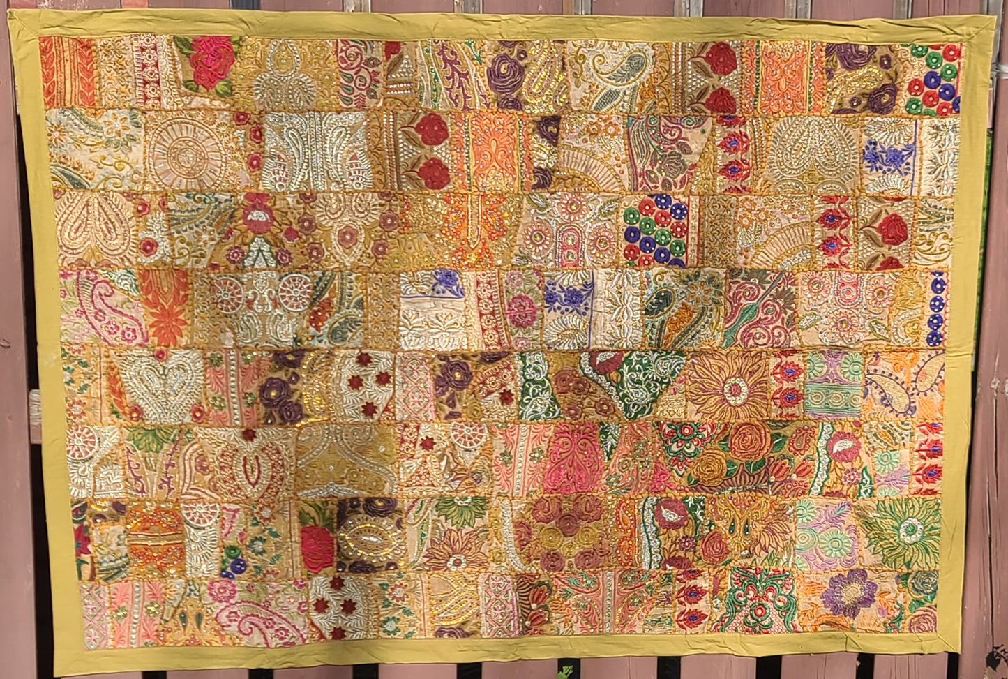 Patchwork Tapestry Beautiful Gold/Brownish Handmade Indian Bohemian Ethnic