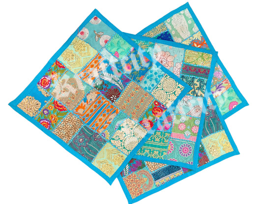 Cushion Cover Patchwork Blue Bohemian Style Hand Made (Each)